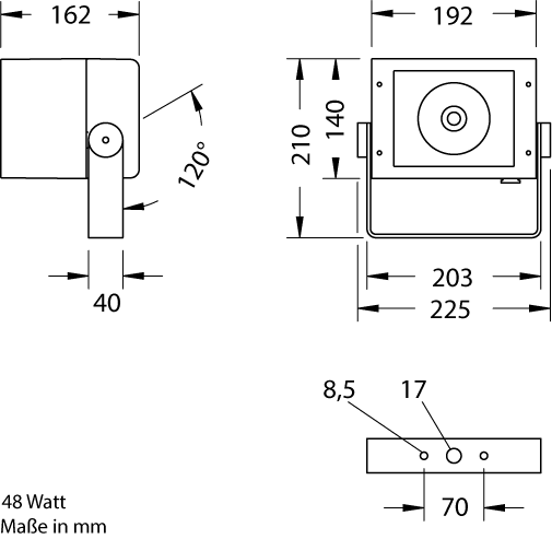 sw22_48watt_masszeichnung_lichtloesung SW 22 Outdoor Scheinwerfer von Lichtloesung.de - Masszeichnung 48 Watt Variante